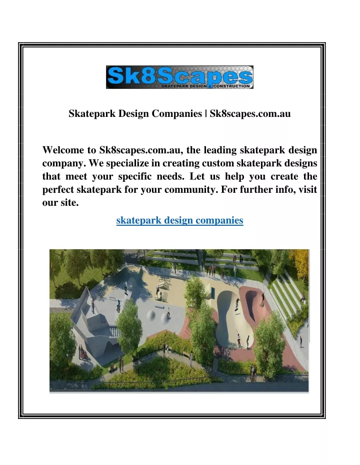 skatepark design companies sk8scapes com au