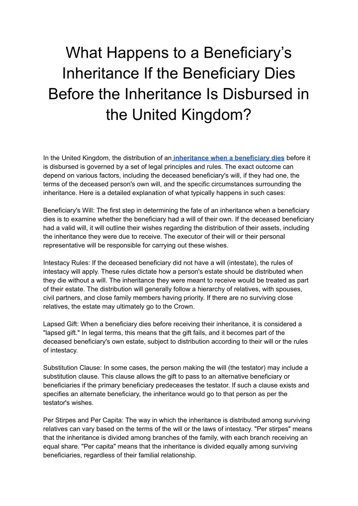 what happens to a beneficiary s inheritance