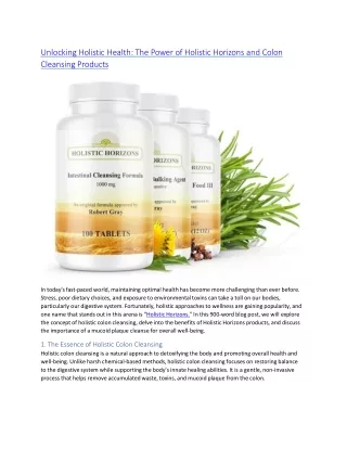 The Power of Holistic Horizons and Colon Cleansing Products