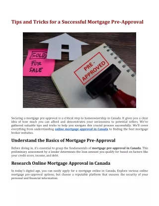 Tips and Tricks for a Successful Mortgage Pre-Approval