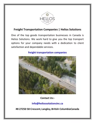 Freight Transportation Companies   Helios Solutions