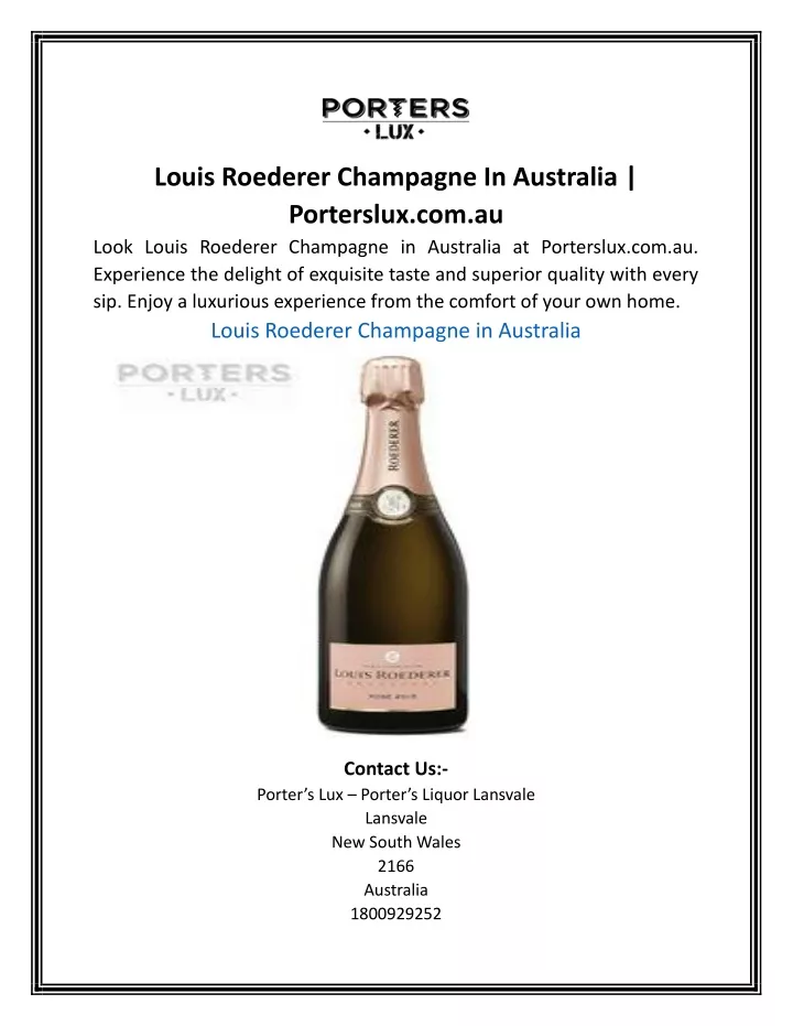 louis roederer champagne in australia porterslux