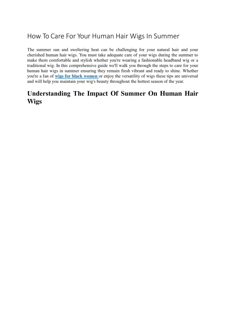 how to care for your human hair wigs in summer