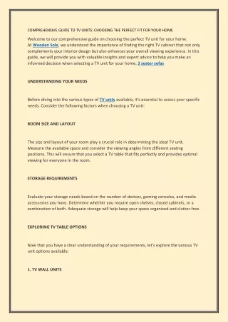 COMPREHENSIVE GUIDE TO TV UNITS- CHOOSING THE PERFECT FIT FOR YOUR HOME