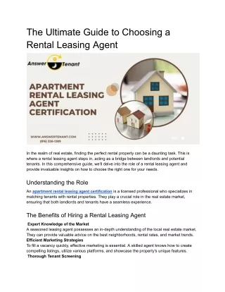 The Ultimate Guide to Choosing a Rental Leasing Agent