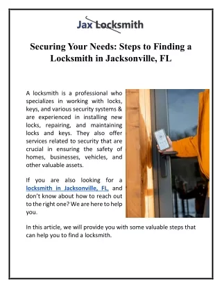 Securing Your Needs: Steps to Finding a Locksmith in Jacksonville, FL