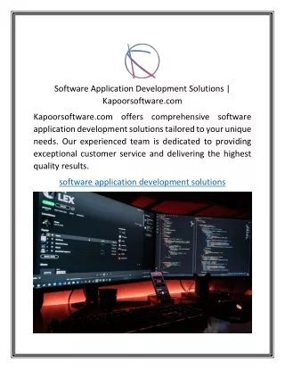 Software Application Development Solutions Kapoorsoftware.com