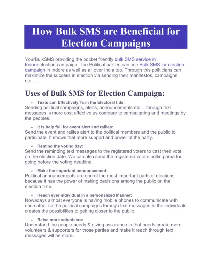 how bulk sms are beneficial for election campaigns