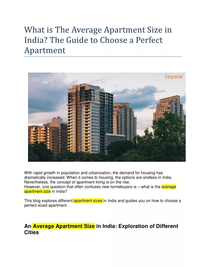 what is the average apartment size in india