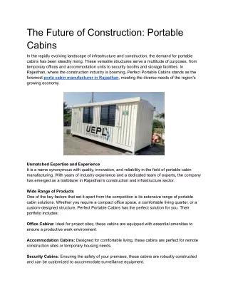 The Future of Construction: Portable Cabins
