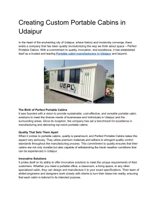 Creating Custom Portable Cabins in Udaipur