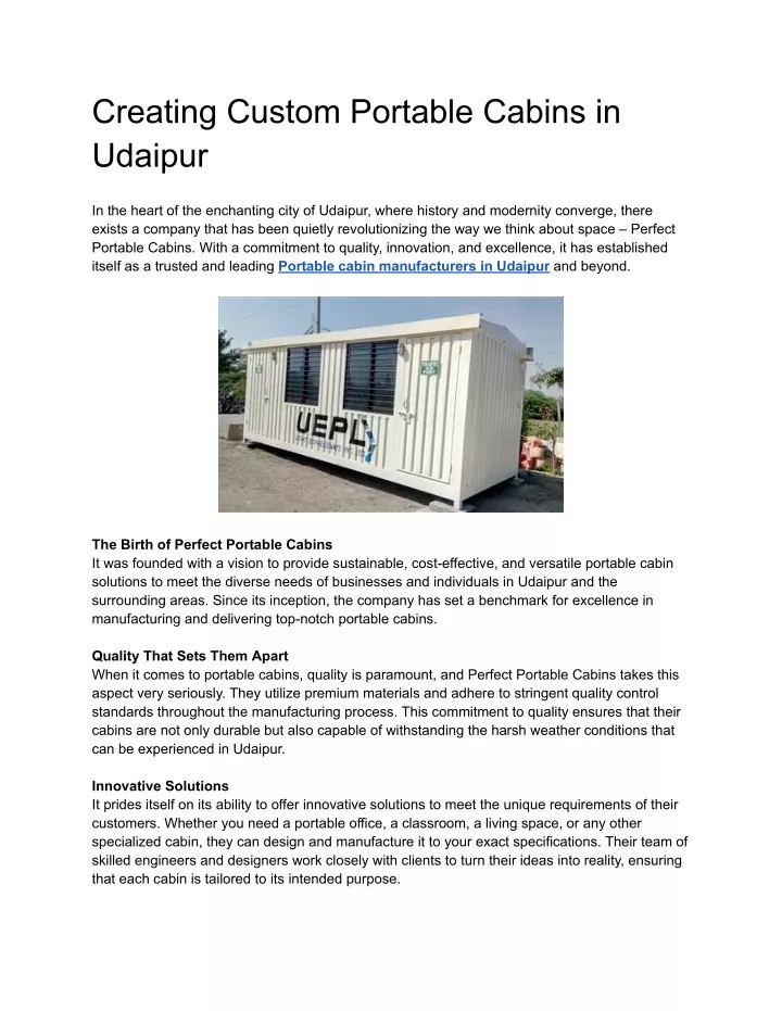 creating custom portable cabins in udaipur