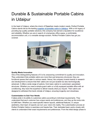 Durable & Sustainable Portable Cabins in Udaipur