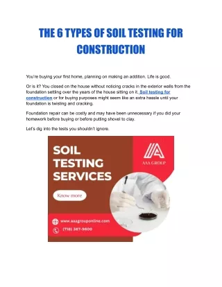 Get To Know More About Types Of Soil Testing | AAA Group