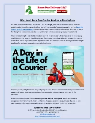Who Need Same Day Courier Services in Birmingham