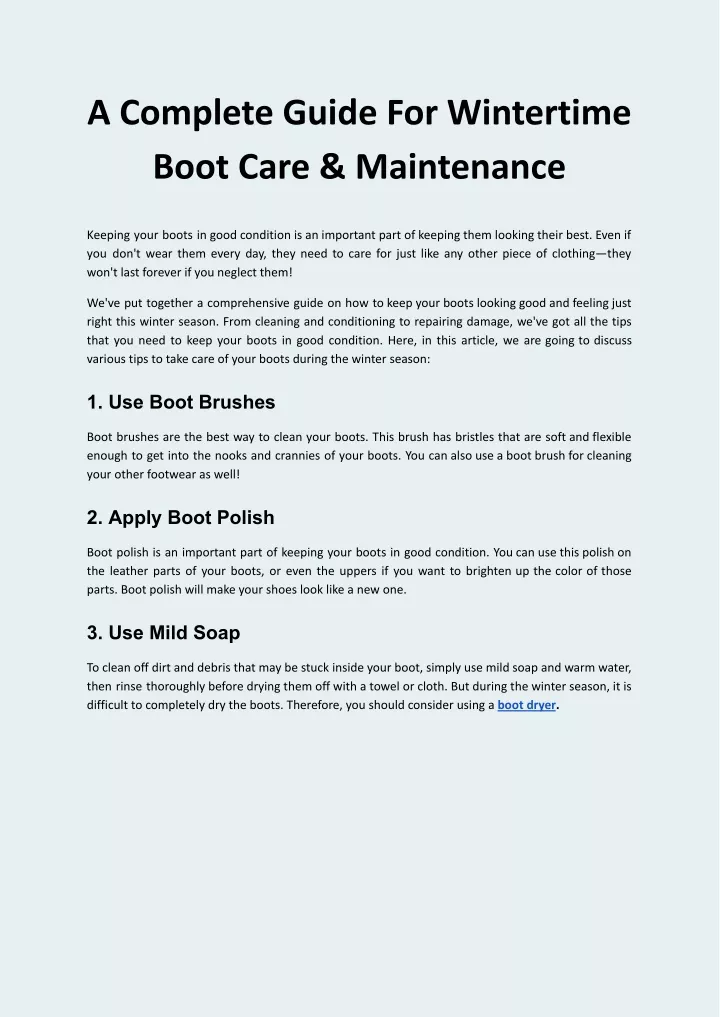 a complete guide for wintertime boot care