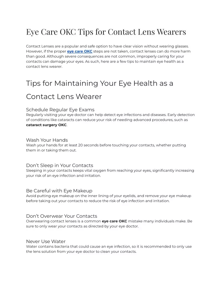 eye care okc tips for contact lens wearers