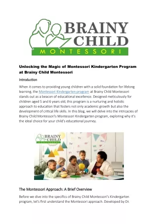 Montessori Kindergarten Program at Brainy Child Montessori