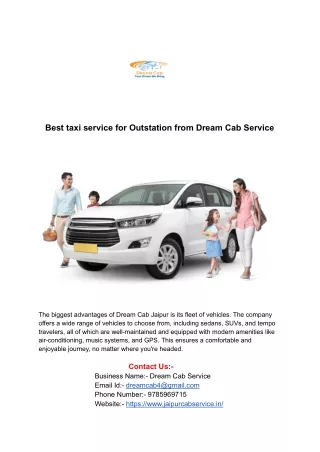 Best taxi service for Outstation from Dream Cab Service