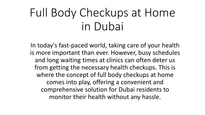 full body checkups at home in dubai
