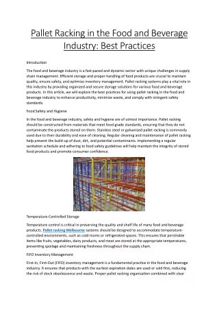 Pallet Racking in the Food and Beverage Industry