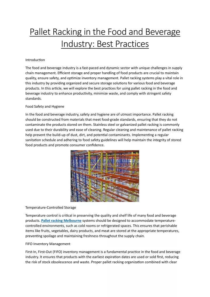 pallet racking in the food and beverage industry