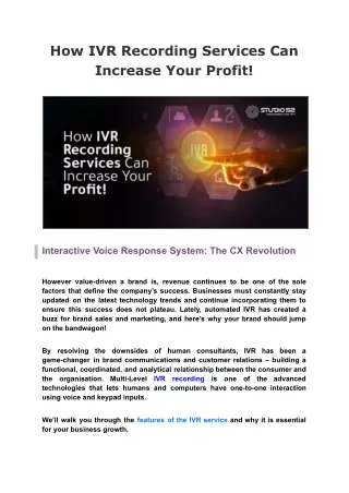 How IVR Recording Services Can Increase Your Profit
