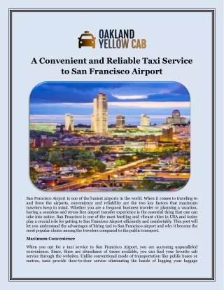 A Convenient and Reliable Taxi Service to San Francisco Airport