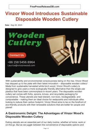 Vinzor Wood Introduces Sustainable Disposable Wooden Cutlery