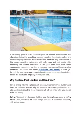 Greencare Pool Builder - How to Change Pool Ladders and Handrails