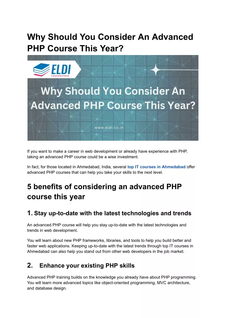 why should you consider an advanced php course