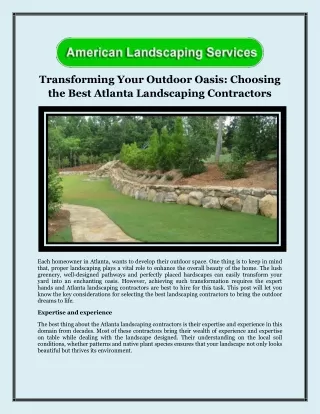 Transforming Your Outdoor Oasis Choosing the Best Atlanta Landscaping Contractors