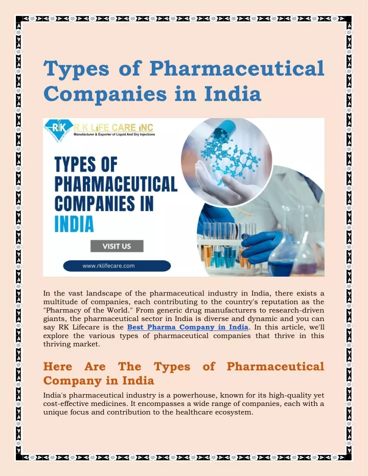 types of pharmaceutical companies in india