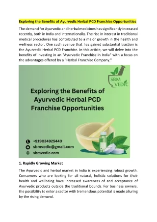 Exploring the Benefits of Ayurvedic Herbal PCD Franchise Opportunities