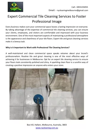 Expert Commercial Tile Cleaning Services to Foster Professional Image