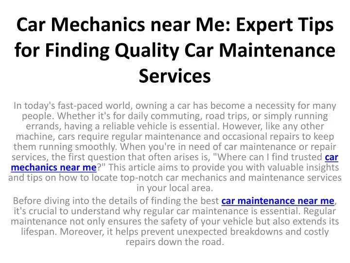 car mechanics near me expert tips for finding quality car maintenance services