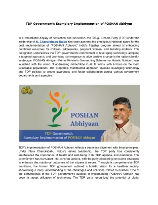 TDP Government's Exemplary Implementation of POSHAN Abhiyan