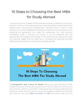 10 Steps to Choosing the Best MBA for Study Abroad