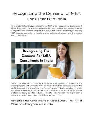 Recognizing the Demand for MBA Consultants in India