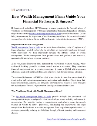 How Wealth Management Firms Guide Your Financial Pathways & Success