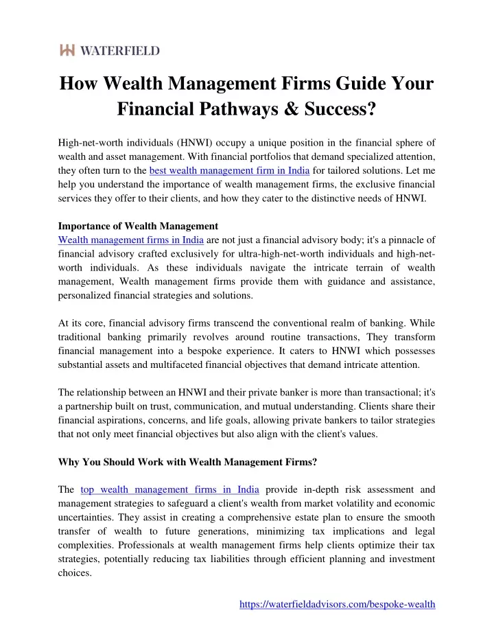 how wealth management firms guide your financial