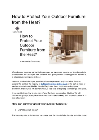 How to Protect Your Outdoor Furniture from the Heat?