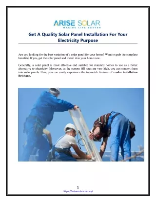 Get A Quality Solar Panel Installation For Your Electricity Purpose