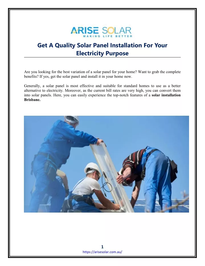 get a quality solar panel installation for your