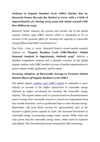 analysis of organic rankine cycle orc market size