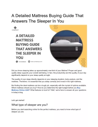 A Detailed Mattress Buying Guide That Answers The Sleeper In You