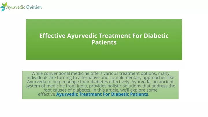effective ayurvedic treatment for diabetic patients