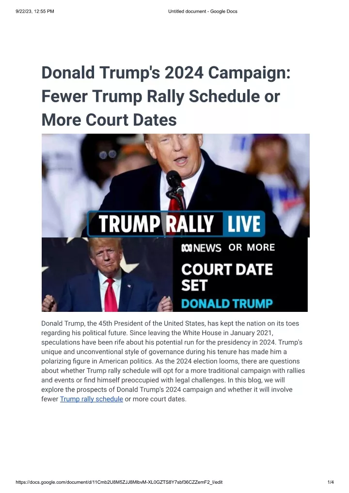 PPT Donald Trump's 2024 CampaignFewer Trump Rally Schedule or More