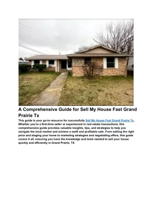 A Comprehensive Guide for Sell My House Fast Grand Prairie Tx