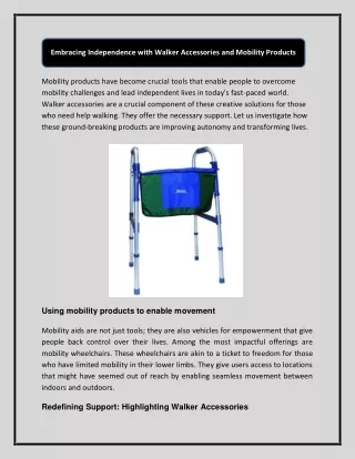 Embracing Independence with Walker Accessories and Mobility Products